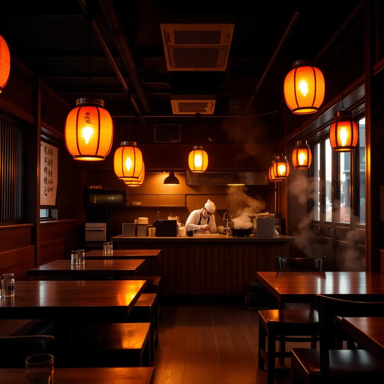 A warm ramen-room interior — reference image