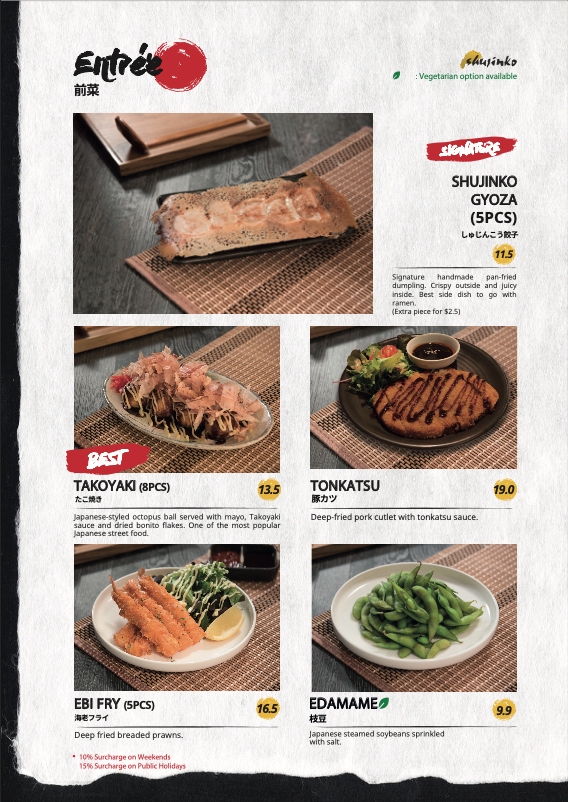 Shujinko Entrée menu — page 1