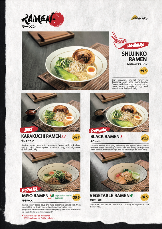 Shujinko Ramen menu — page 1