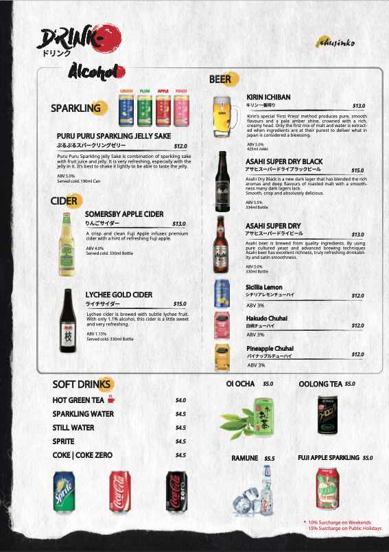 Shujinko Drinks menu — page 2